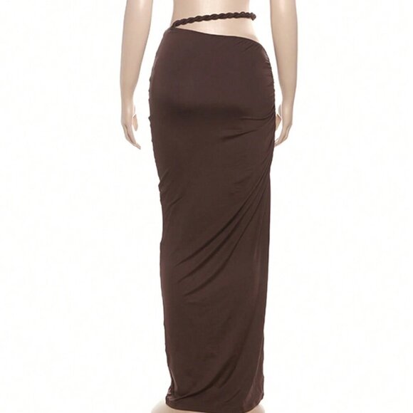 Coffee Women's Sexy Backless Camisole crop top and Hip Hugging maxi Skirt Set - Picture 5 of 5